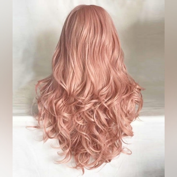 Uniwigs Coral Doll Pastel Coral Pink Long Wavy Synthetic Lace Front Wig - Picture 2 of 11